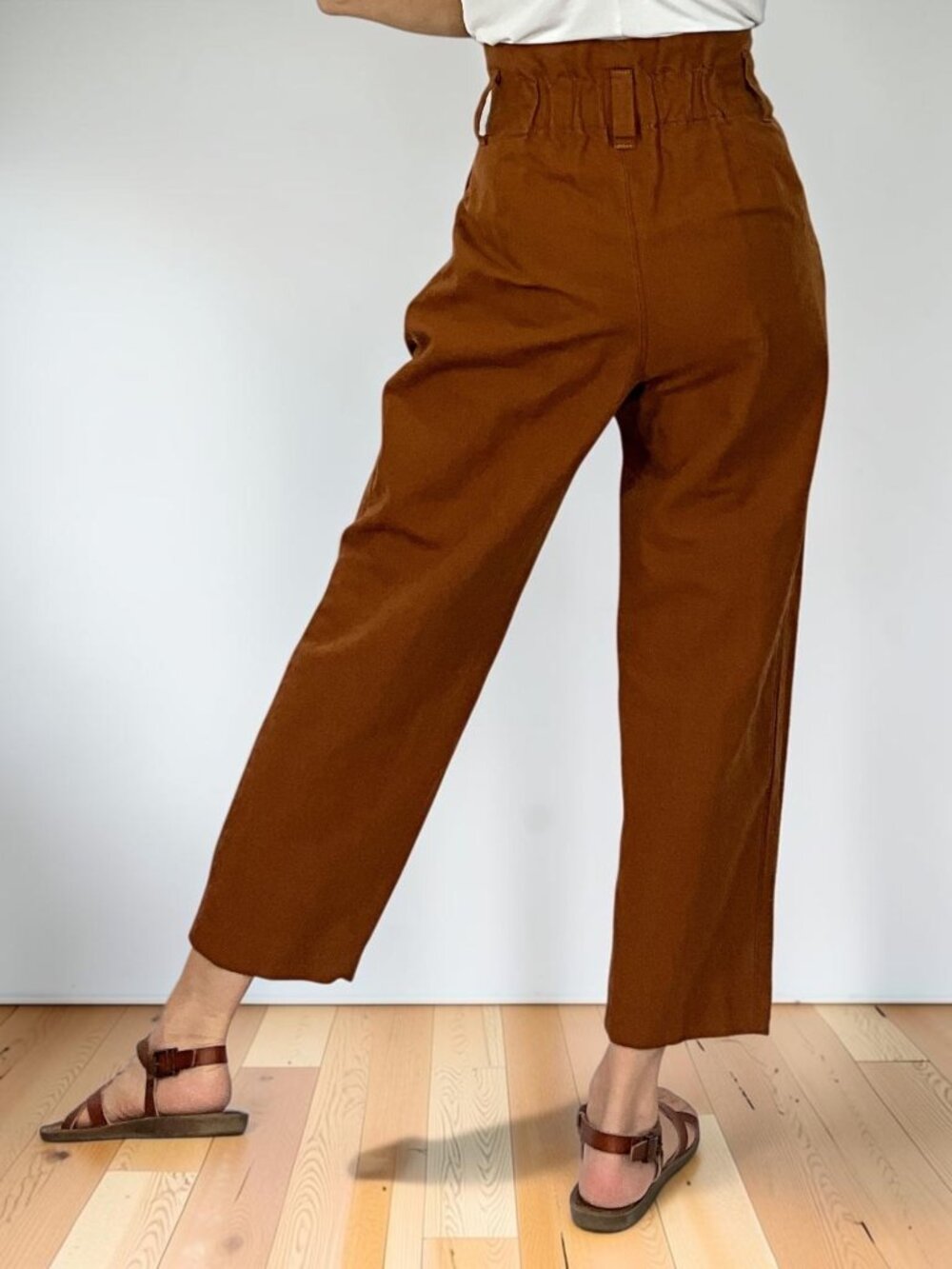 Zara Linen Cotton High Rise Tapered Pant XS Brown Paperbag Waist - Picture 3 of 16